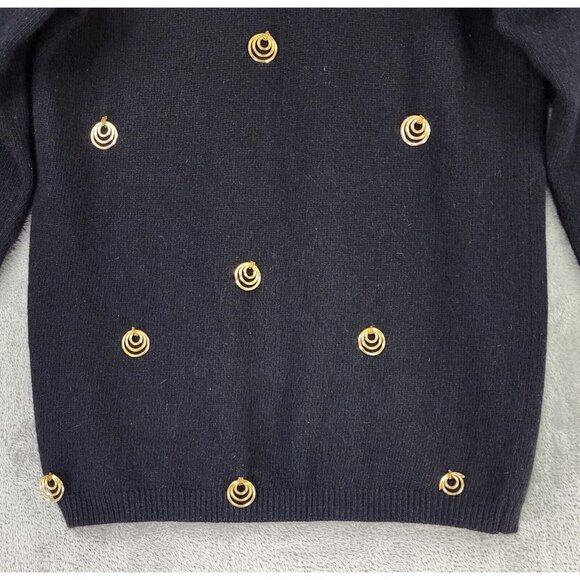 L'EAU VIVE Sweater Womens Large Black Gold Ring Wool Blend Long Sleeve Vintage - Picture 7 of 10
